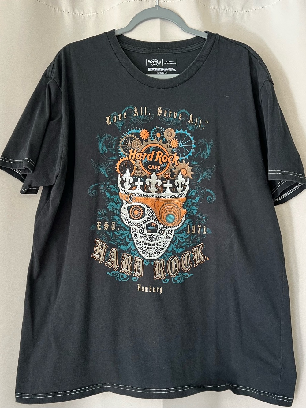 Hard Rock Cafe Hamburg Skull T-Shirt Graphic Tee Black Size XL